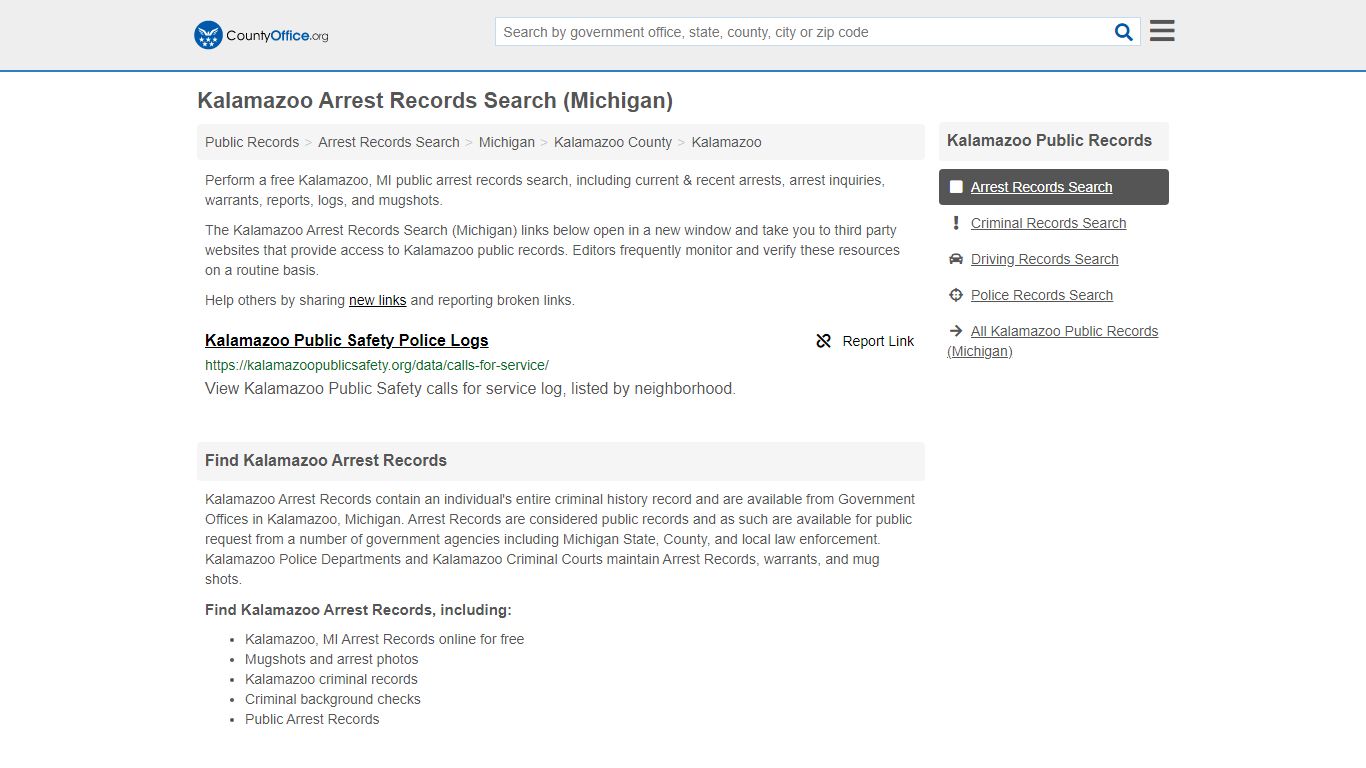 Arrest Records Search - Kalamazoo, MI (Arrests & Mugshots) - County Office