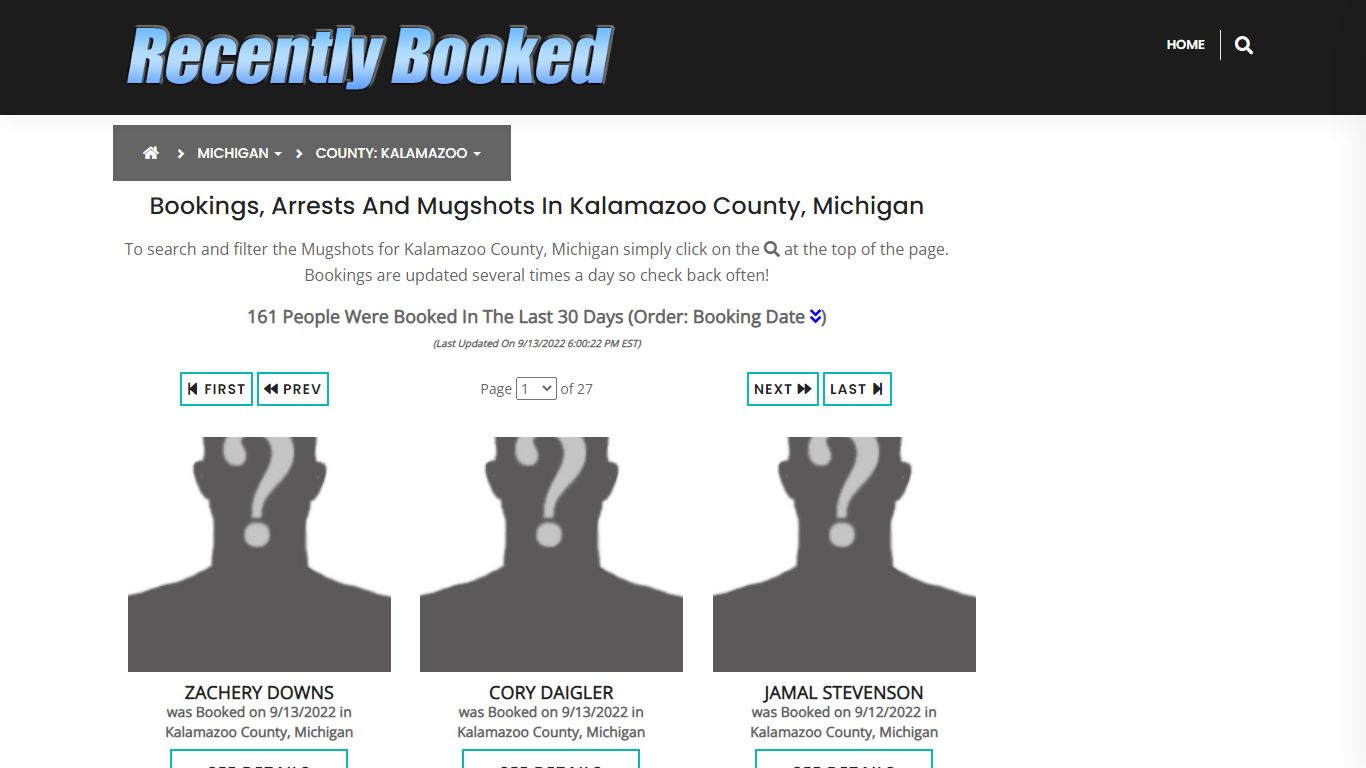 Bookings, Arrests and Mugshots in Kalamazoo County, Michigan